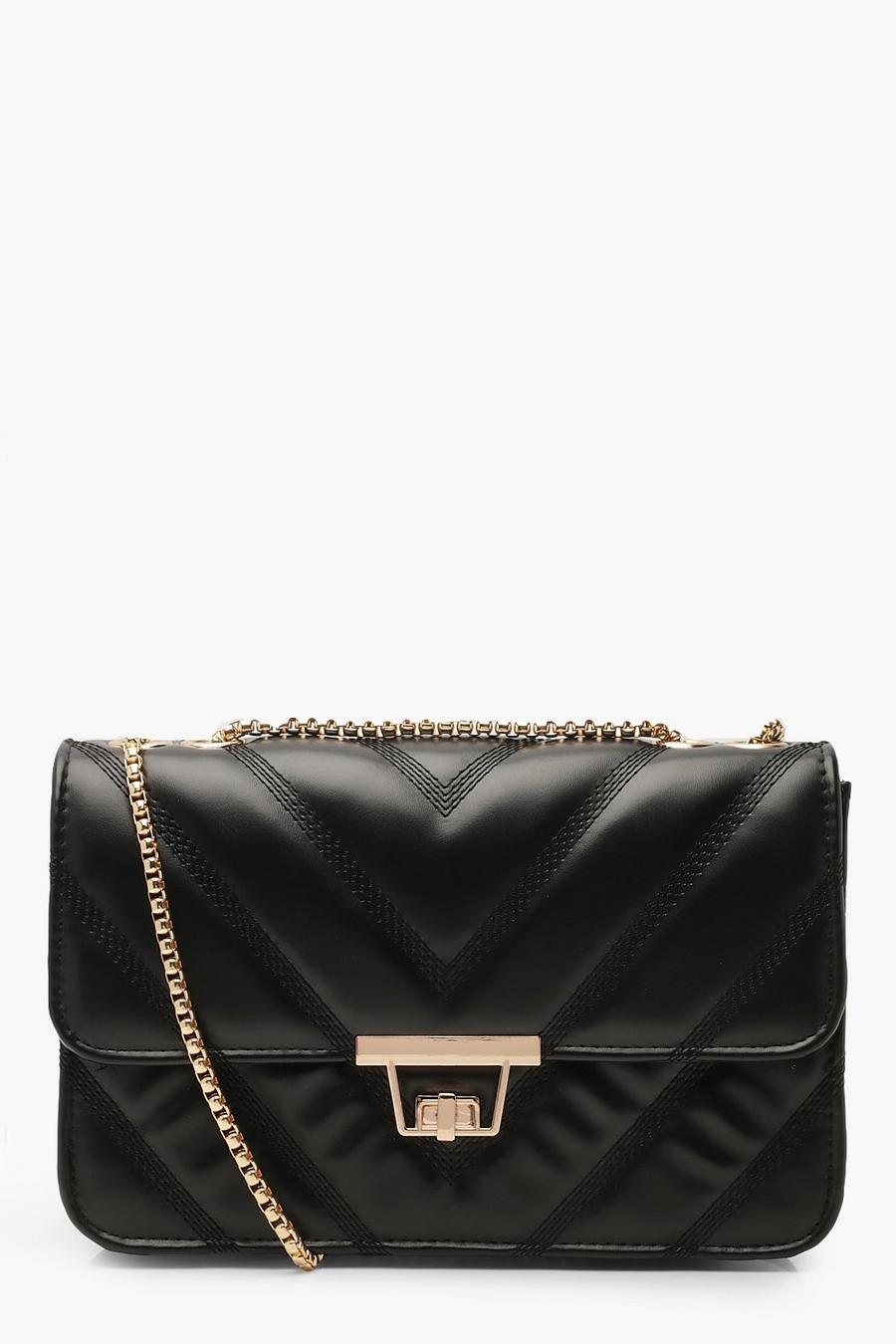Black Quilted Faux Leather Crossbody Chain Bag image number 1