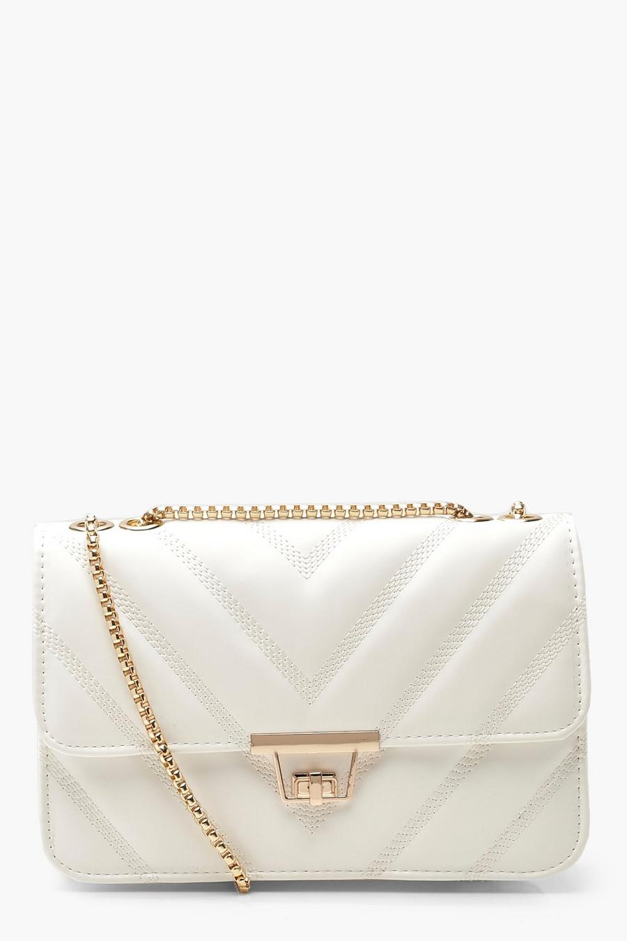 White Quilted Faux Leather Crossbody Chain Bag image number 1