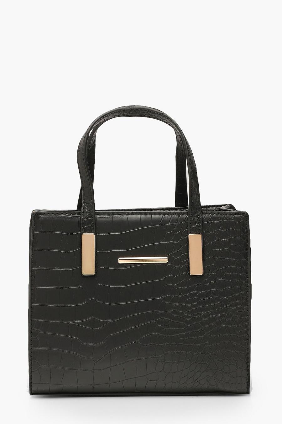 Black Liten handväska med krokodilskinnseffekt image number 1