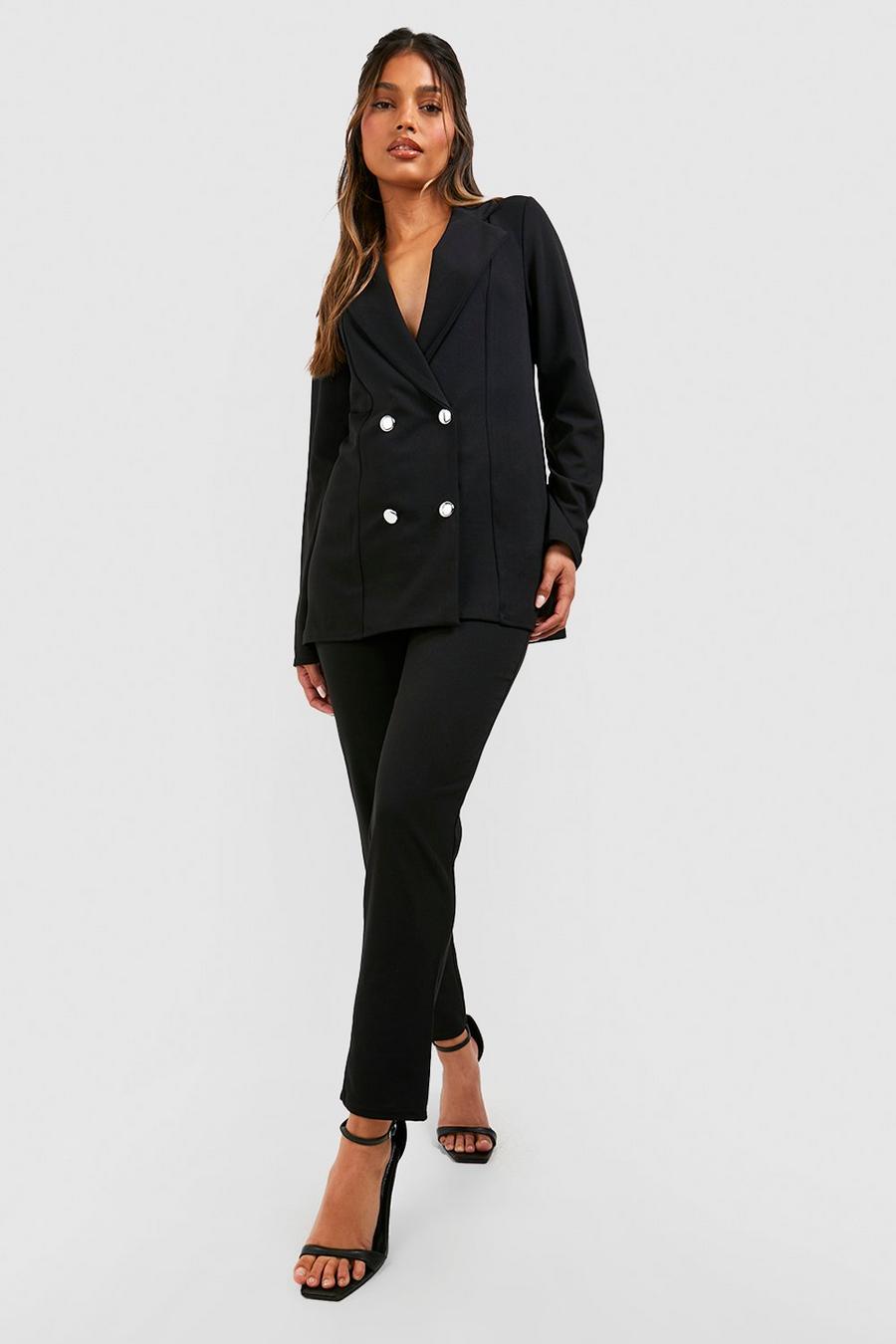 Black Jersey Double Breasted Blazer And Pants Suit Set
