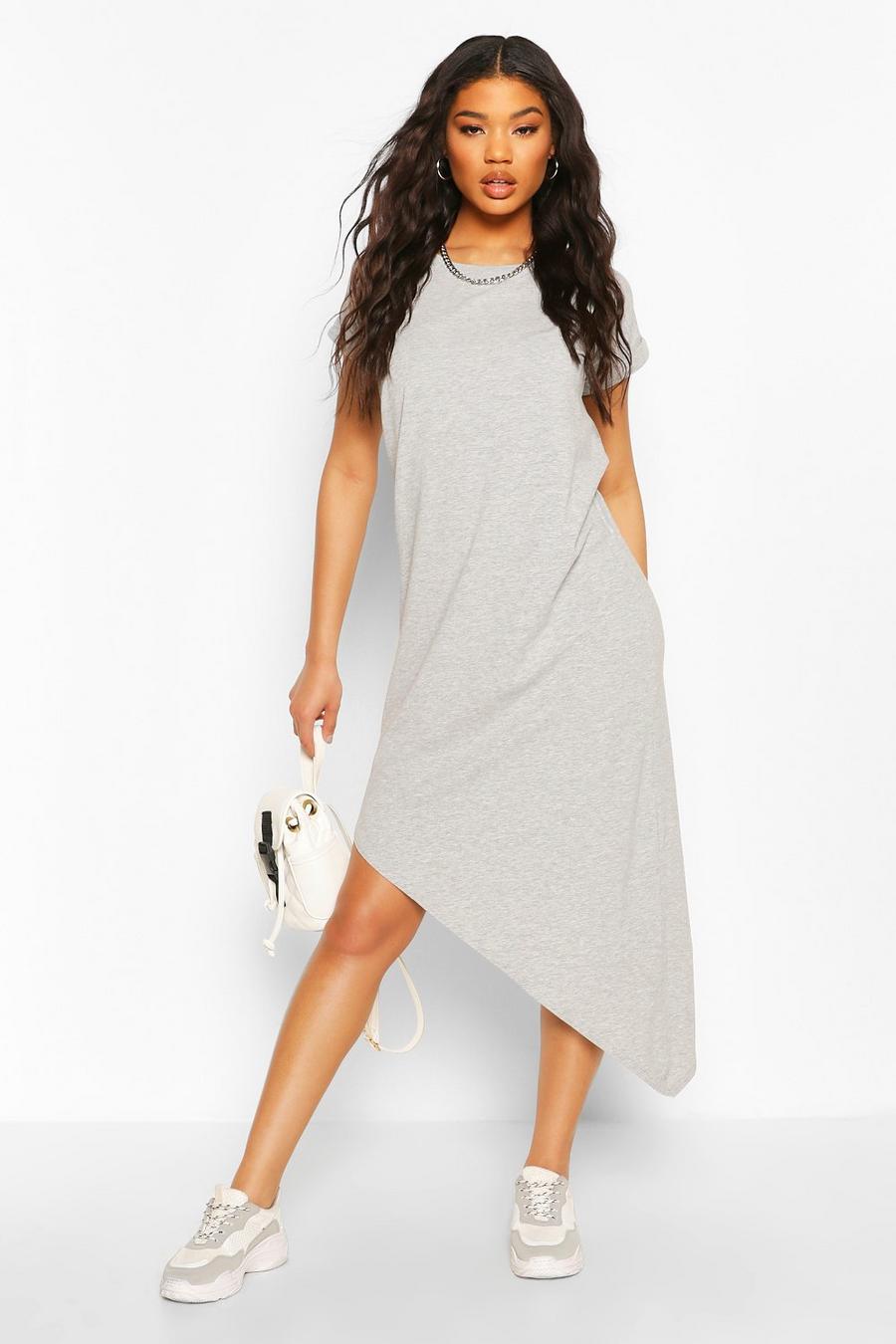 Grey marl Basic Asymmetric Hem Midi T-Shirt Dress