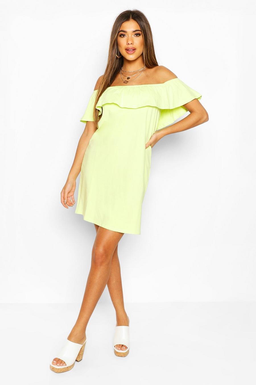 Lime Off The Shoulder Frill Swing Dress