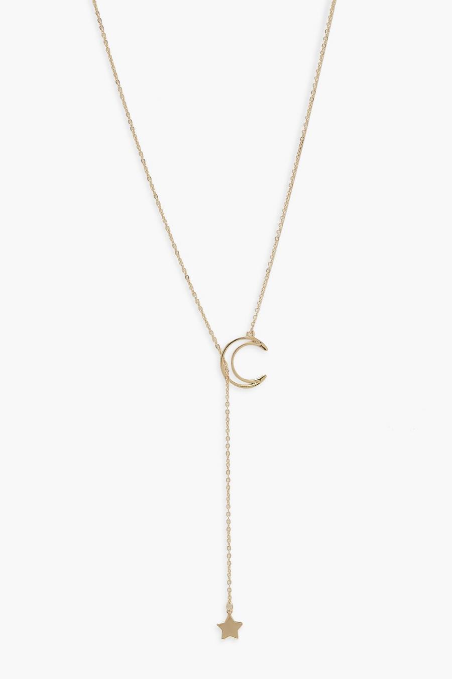 Gold Moon And Star Adjustable Necklace