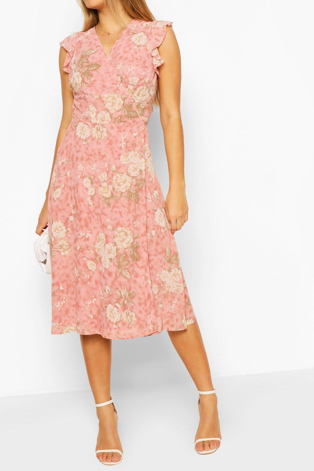 50-80% off Floral Ruffle Wrap Skater Dress