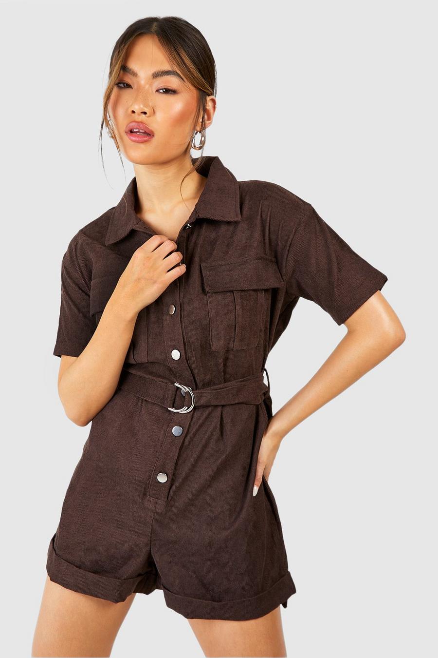 Chocolate Cord Utility Playsuit