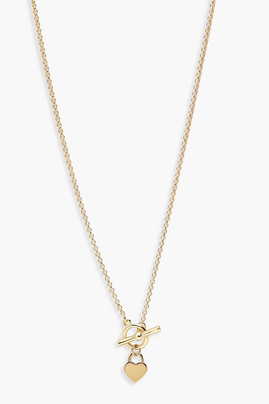Gold T-Bar & Heart Necklace