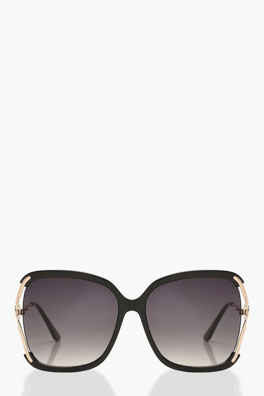 Oversize Sonnenbrille mit Perlendetail, Schwarz