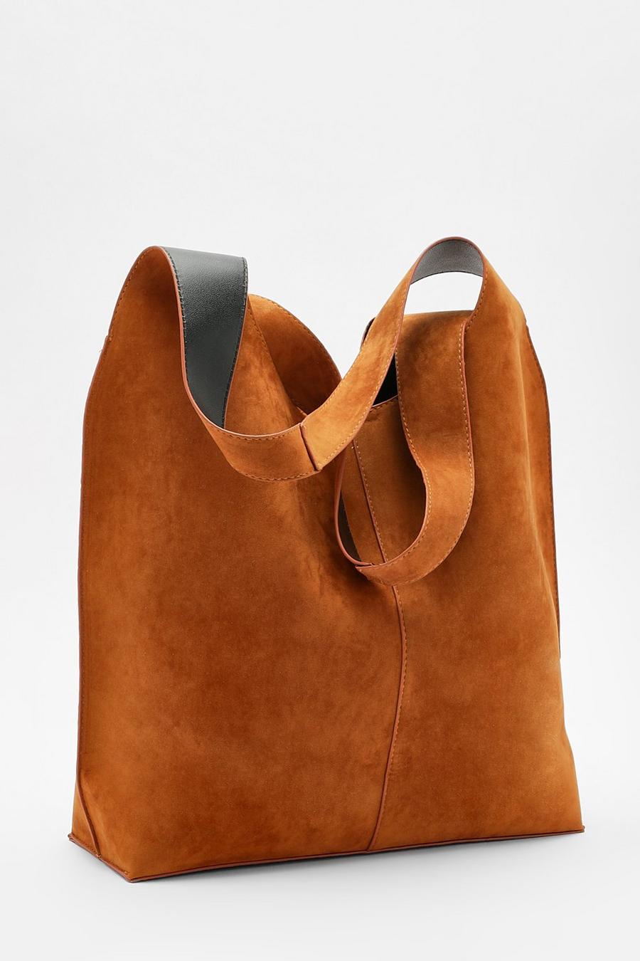 Tan Suedette Slouch Tote Bag
