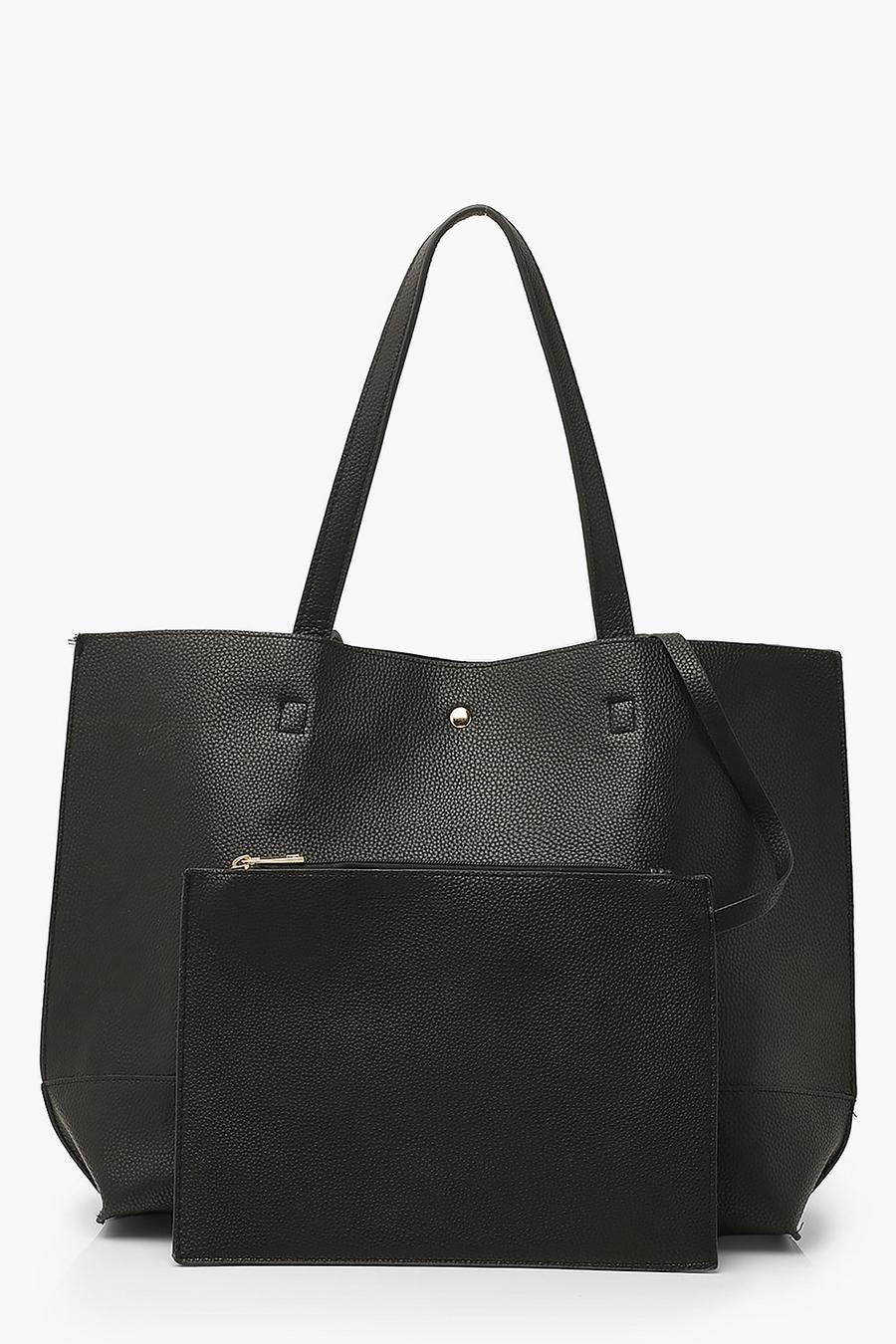 Black Shoppingväska och väska till surfplatta i PU med struktur image number 1