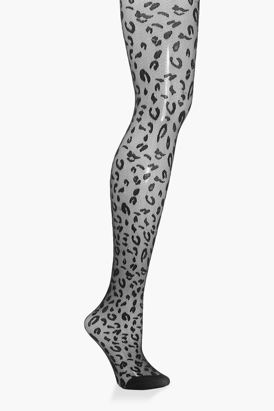 Black Leopard Print Tights image number 1