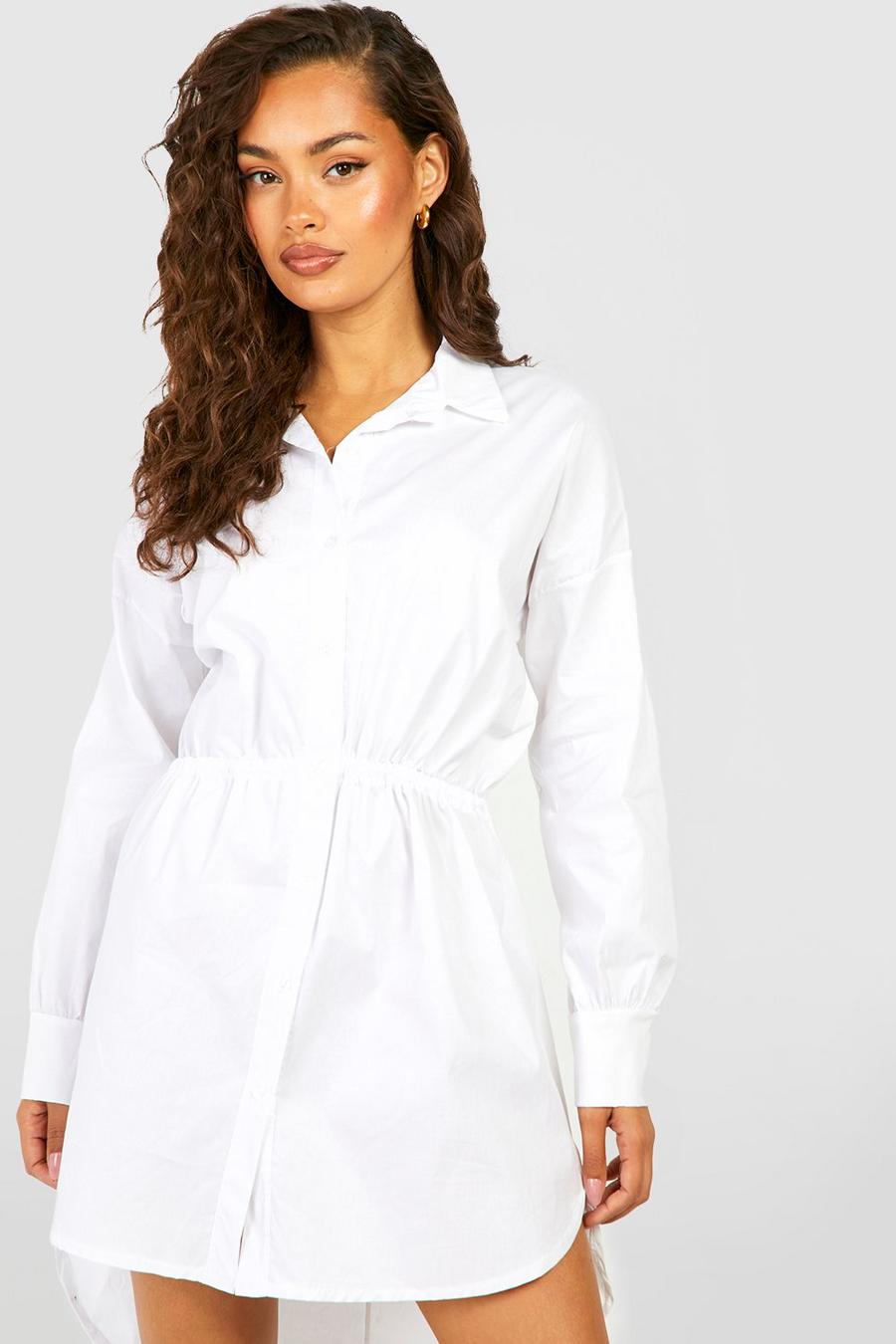 Robe chemise à cordon de serrage, Blanc