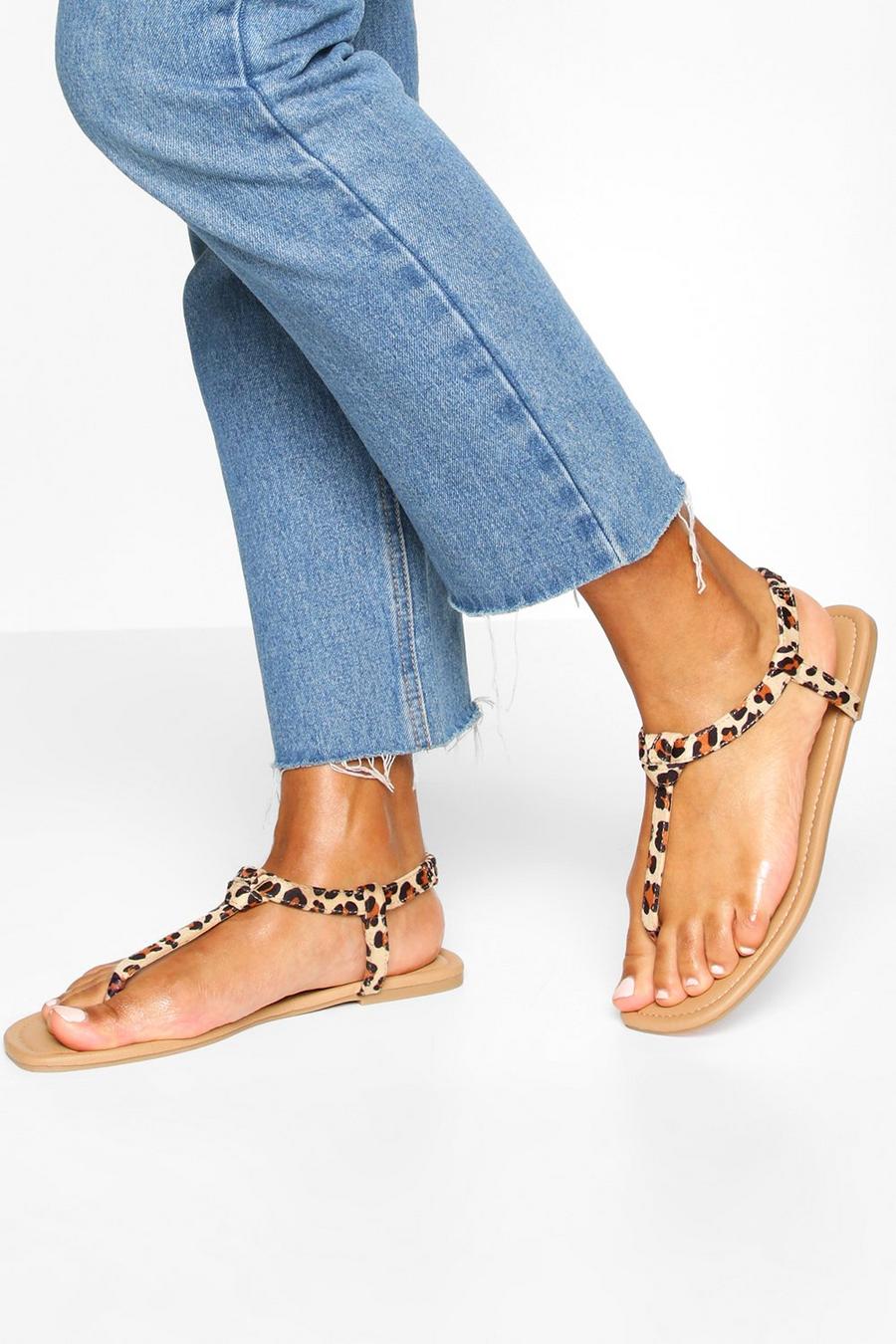 Leopard Square Toe Thong Sandals