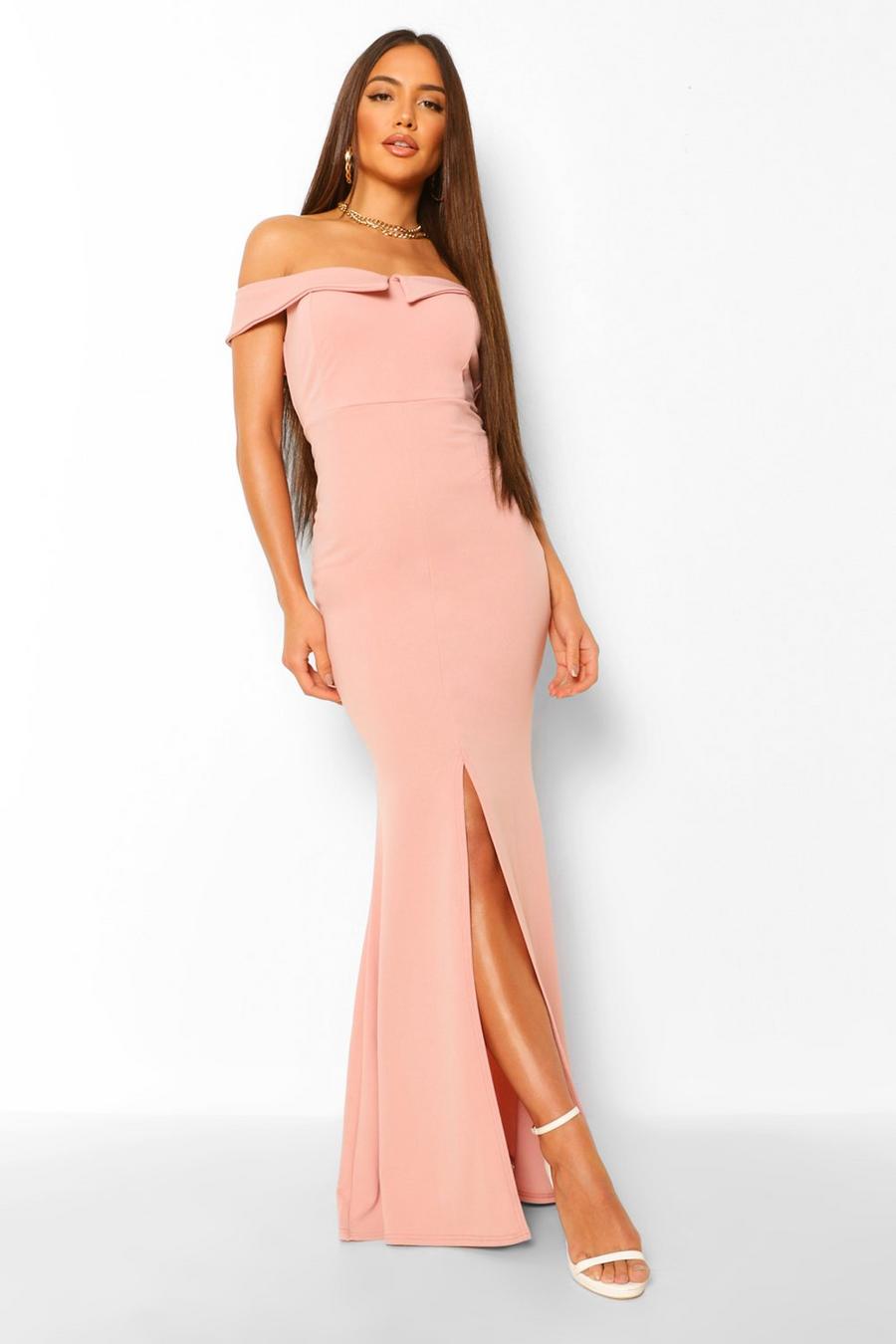 Blush Bardot Split Front Maxi Dress