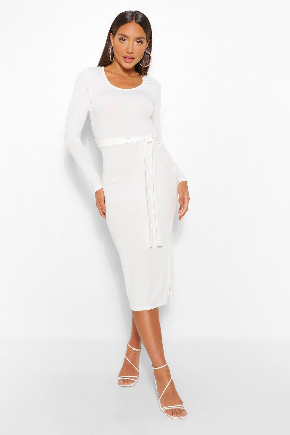 Don't Miss Out Recycled Tie Waist Rib Midi Dress