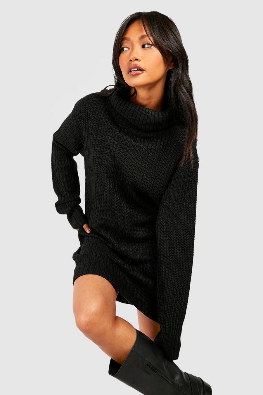Black Turtleneck Fisherman Sweater Dress