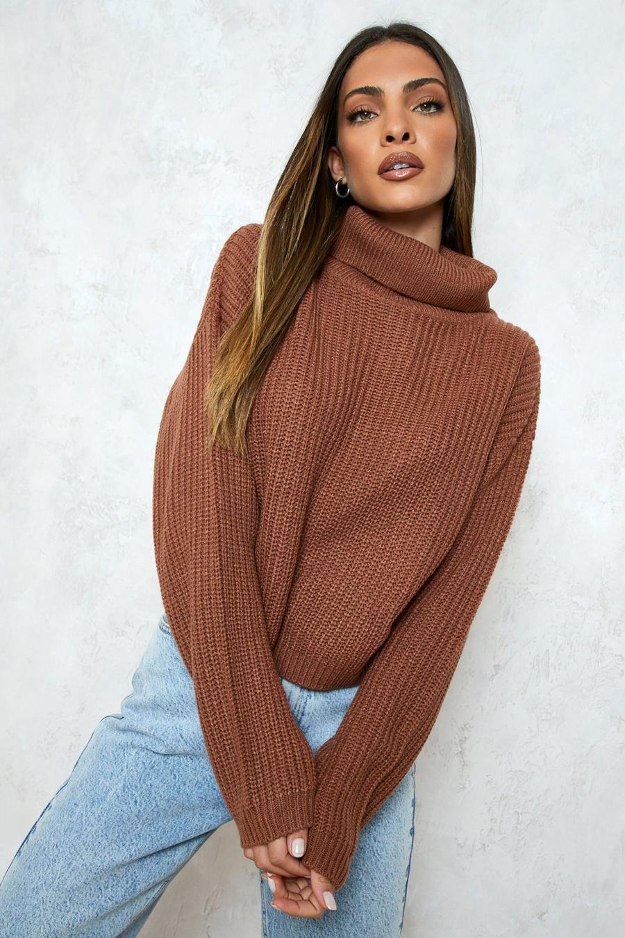 Biscuit Cropped Fisherman Roll Neck Jumper