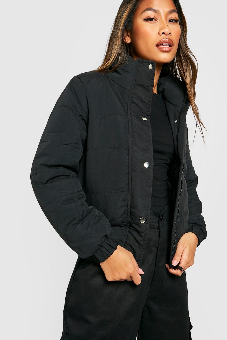 Black Funnel Neck Puffer Jacket