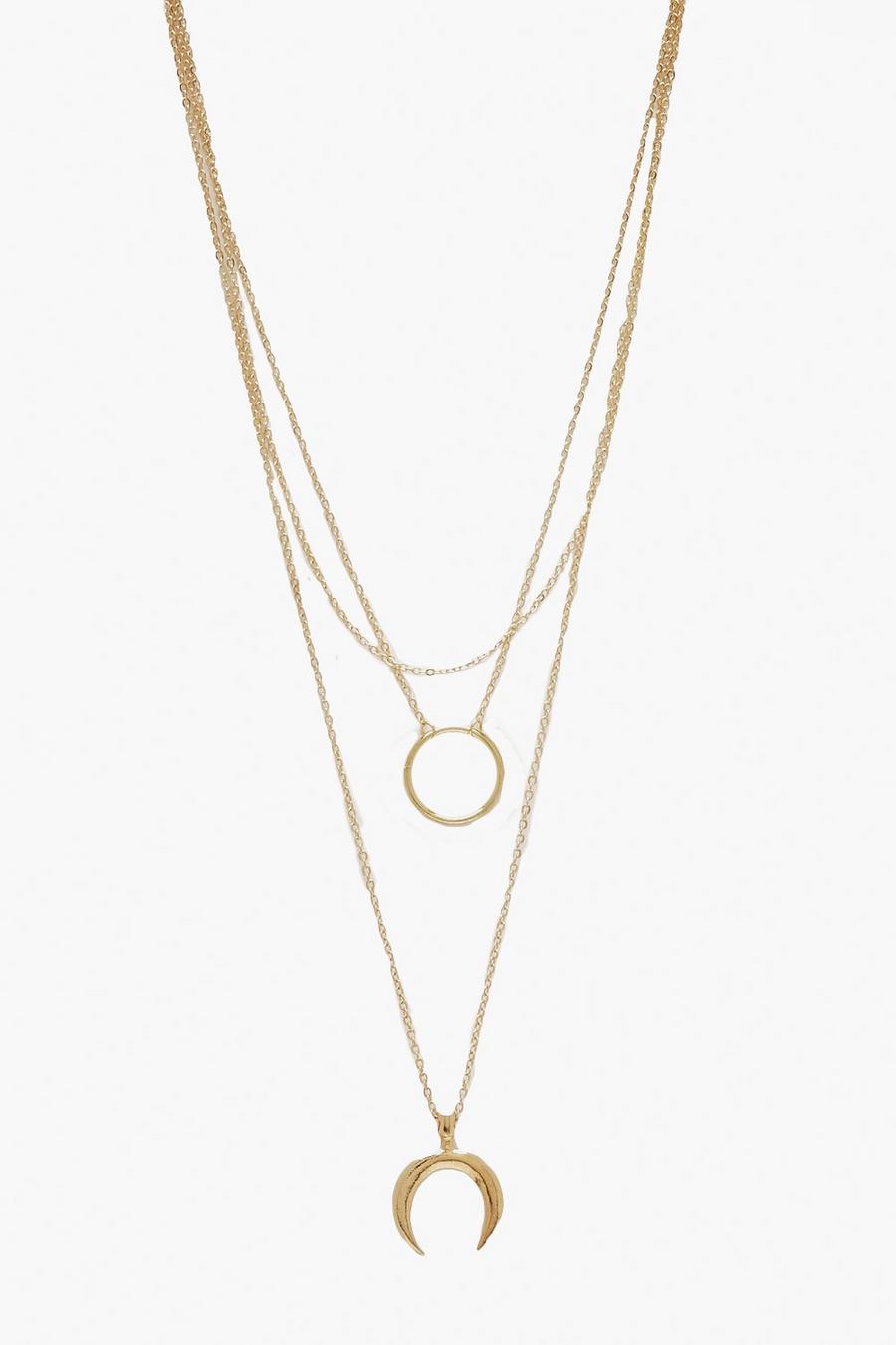 Gold Circle & Horn Layered Necklace image number 1