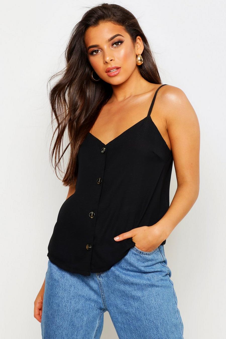 Black Button Front Woven Cami Top