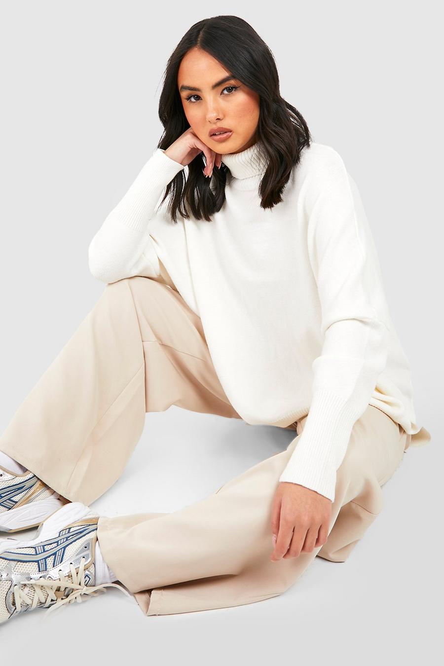 Ivory Oversized Turtle Neck Knitted Jumper