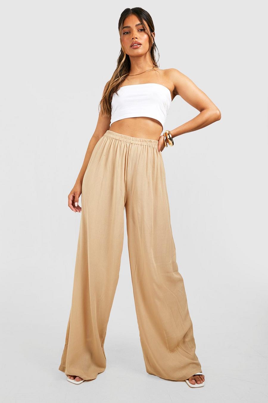 Ecru Cheese Cloth Wide Leg Trousers image number 1