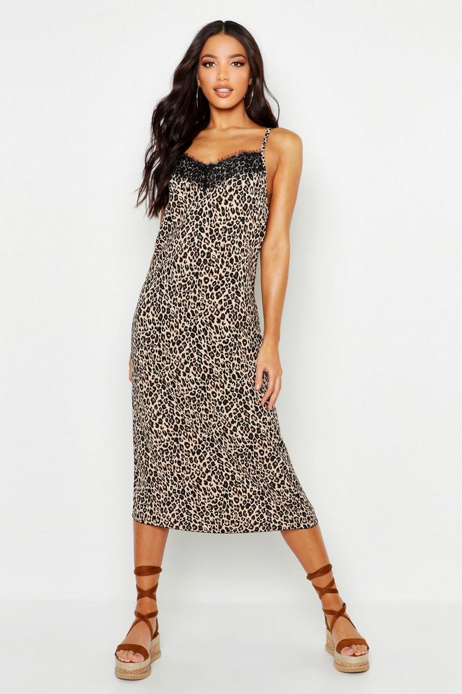 Woven Lace Leopard Slip Dress image number 1