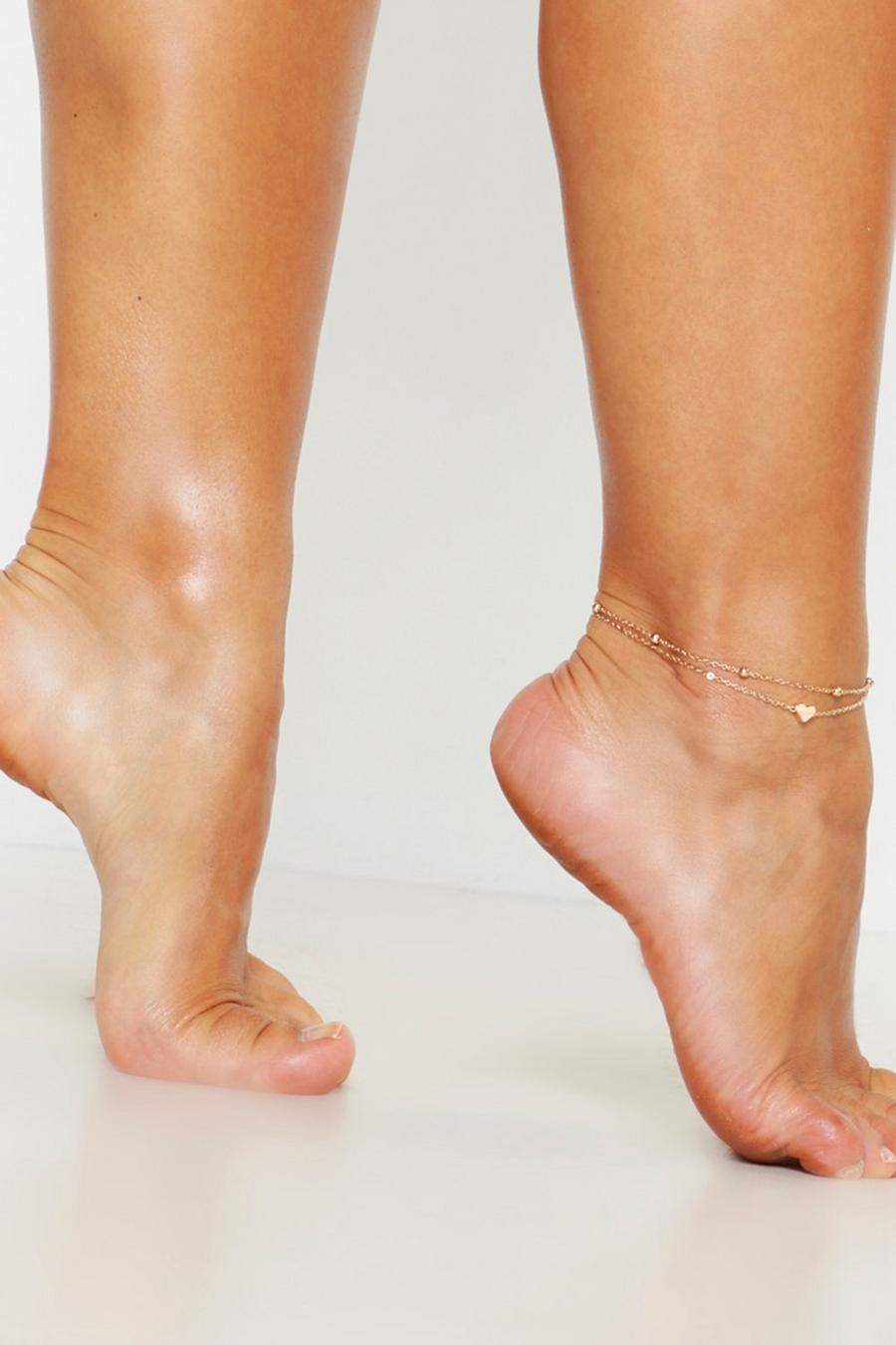 Gold Heart Simple Layered Anklet image number 1