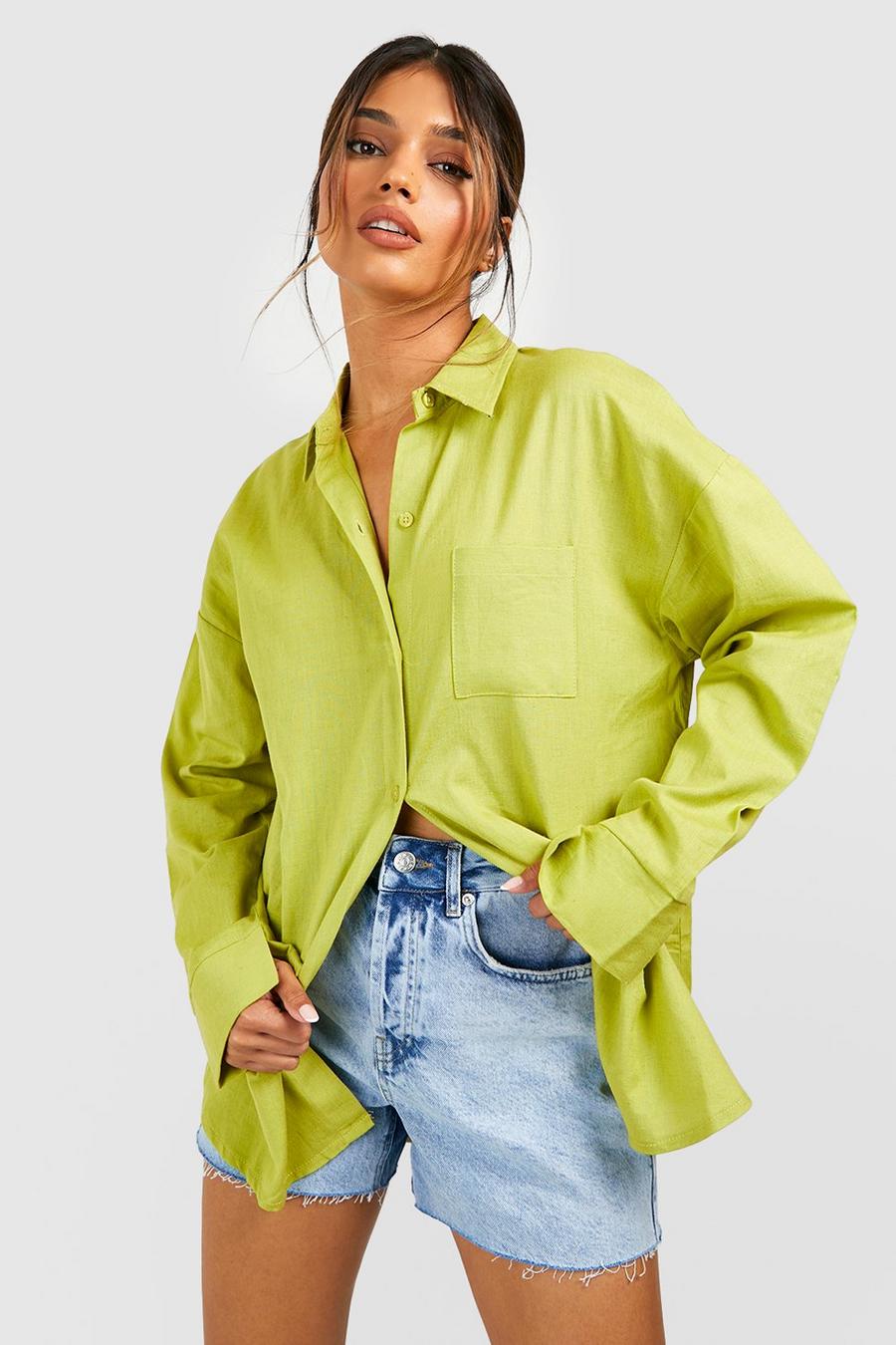 Chemise oversize effet lin, Chartreuse