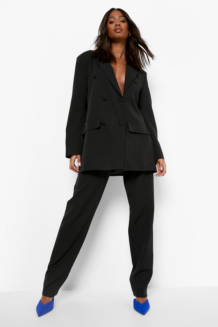 Black Tailored Relaxed Fit Straight Leg Pants
