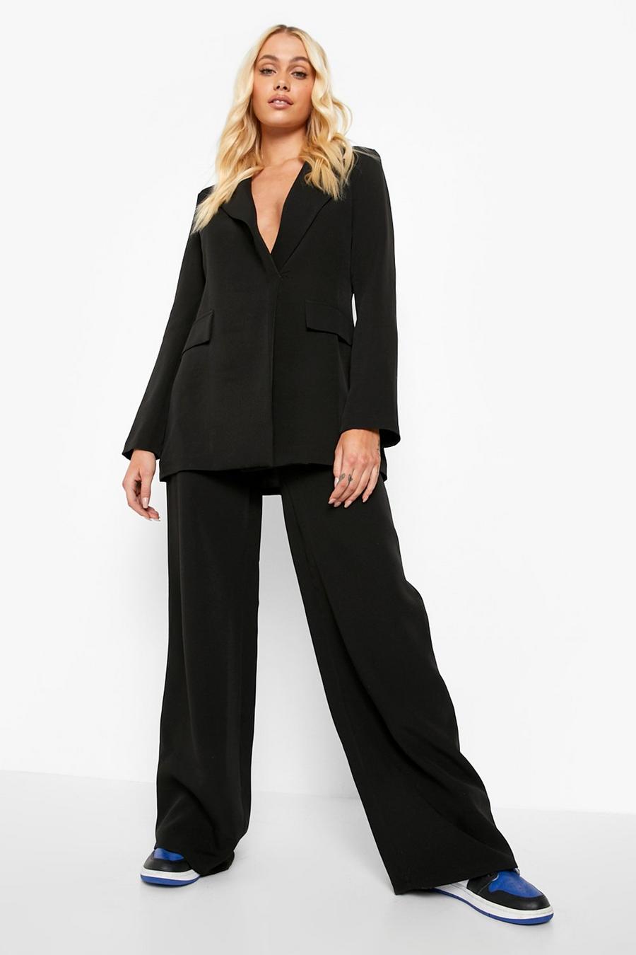 Black Wide Leg Tailored Trousers