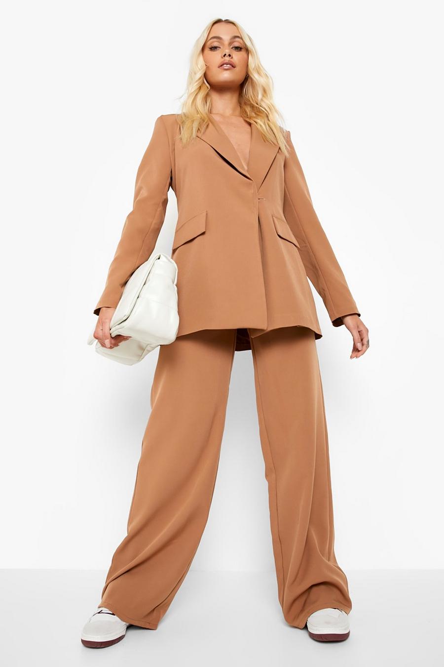 Camel Wide Leg Tailored Trousers