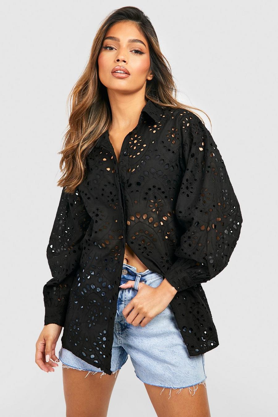 Black Oversize skjorta med broderie anglaise