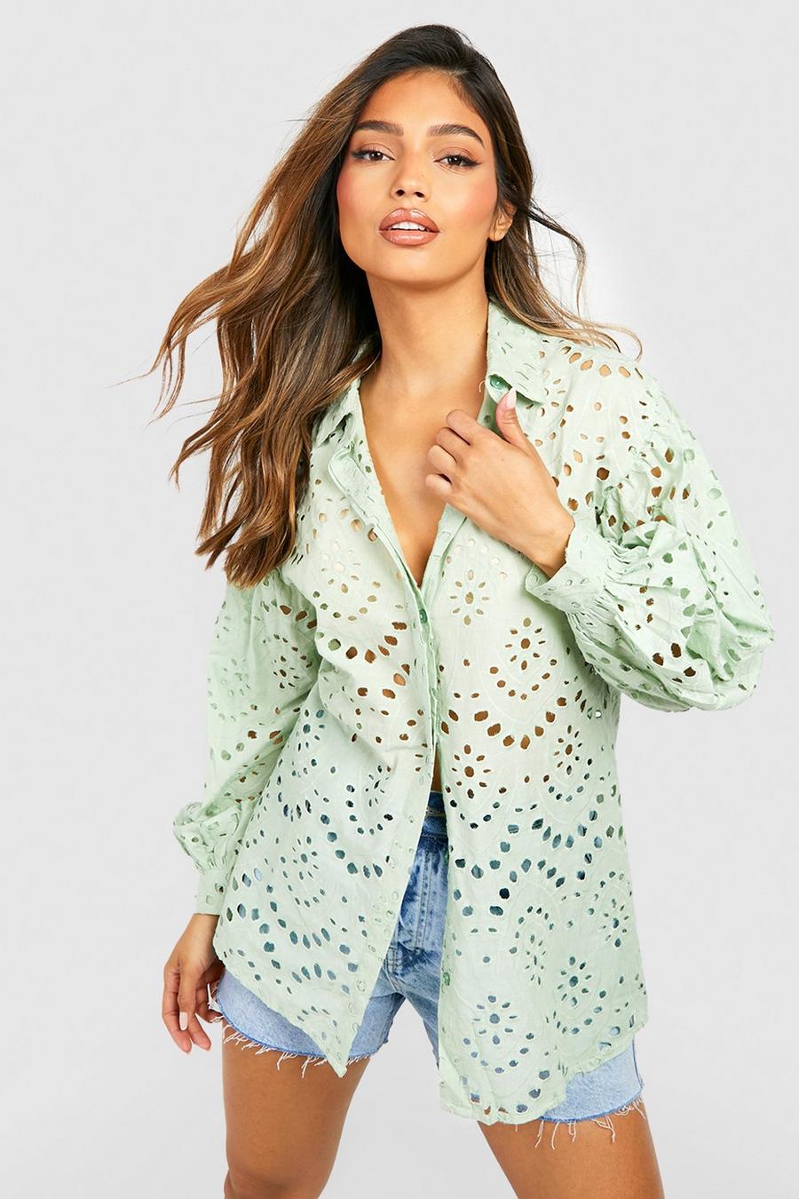 Mint Oversized Broderie Blouse