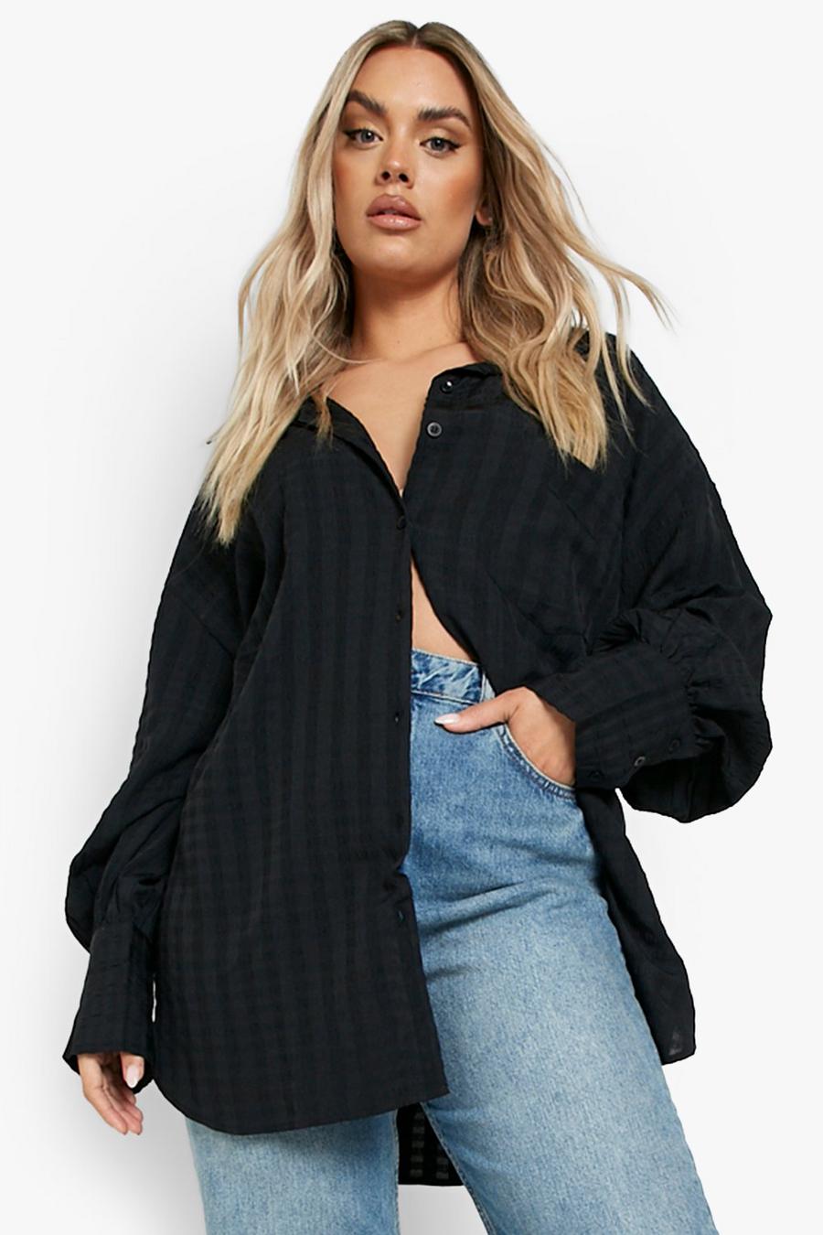 Black Plus Textured Woven Oversized Shirt