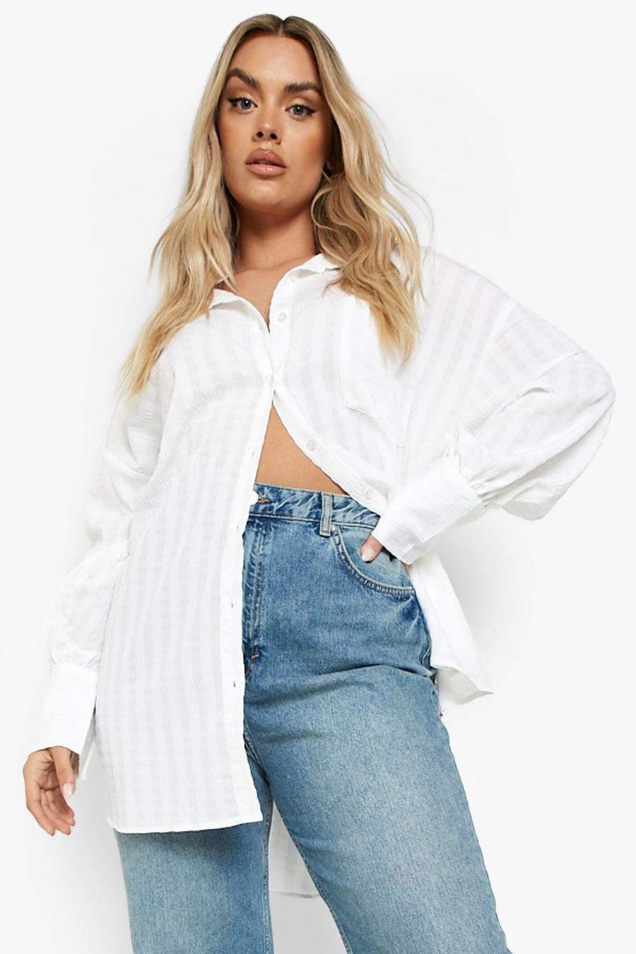 Camicia Plus Size oversize con trama in rilievo, White