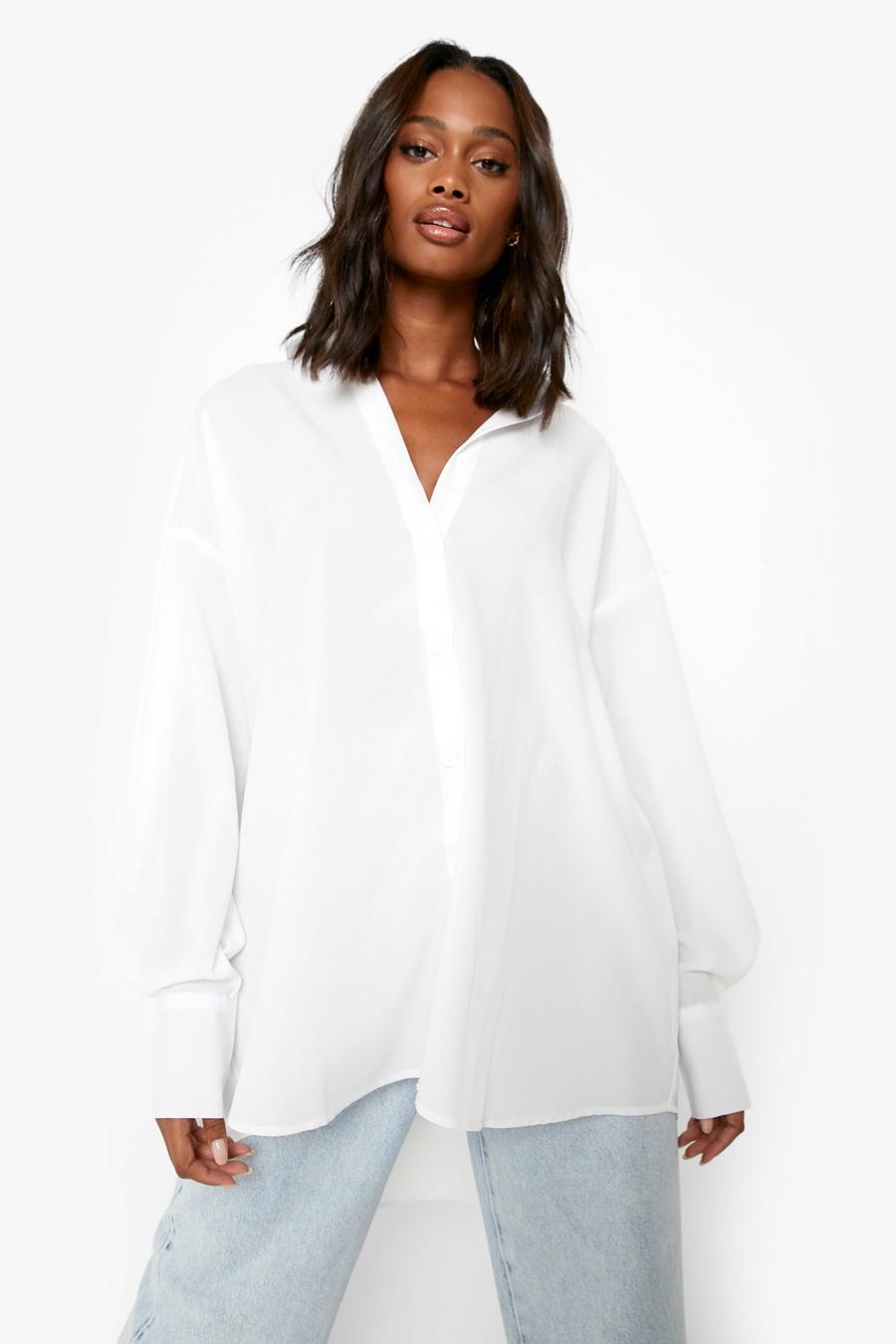 Camisa oversize jaspeada ligera, Ivory