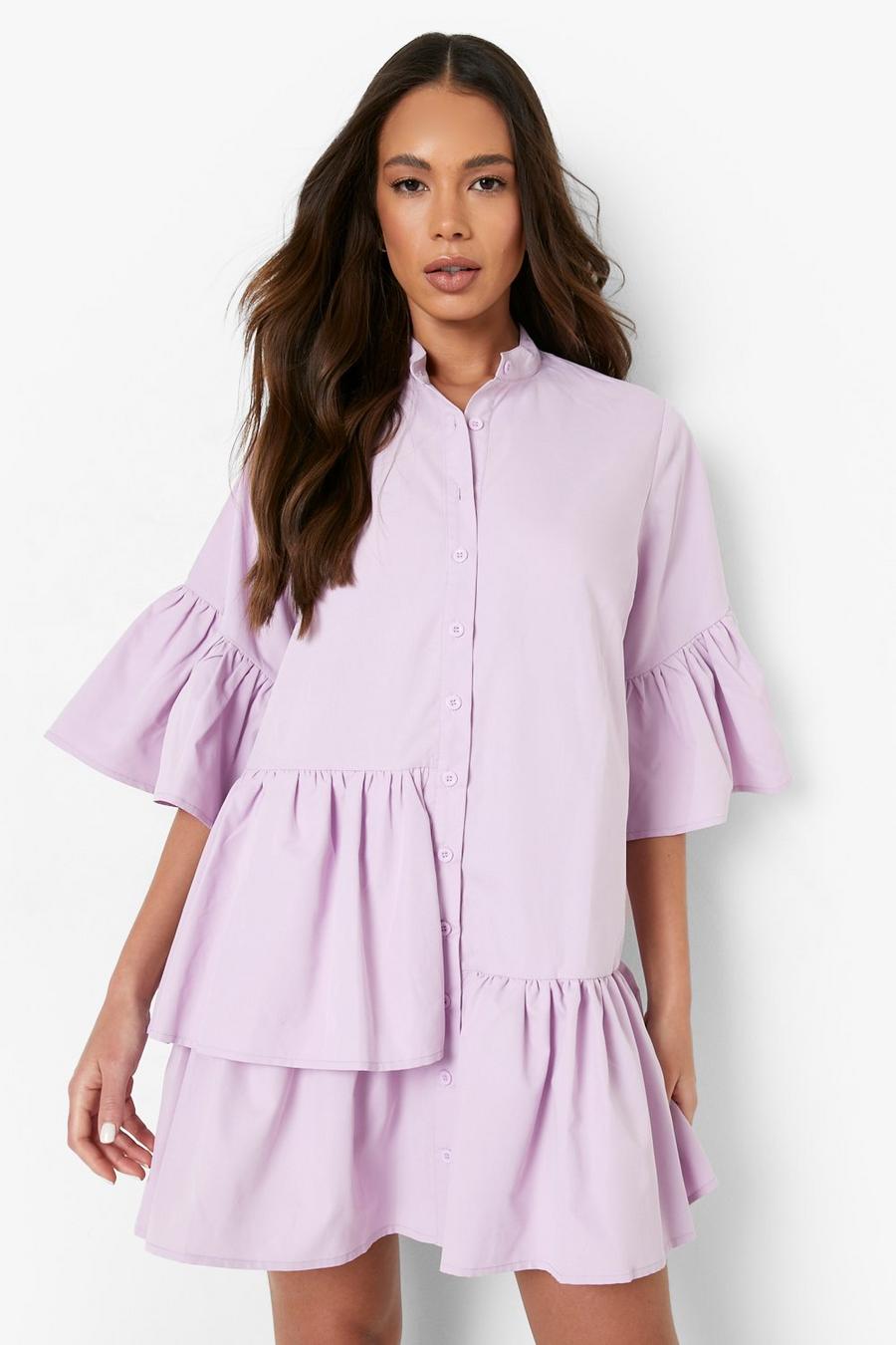 Lilac purple Ruffle Detail Shirt Smock Dress