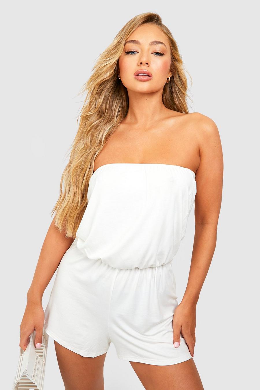White Strapless Jersey Strand Playsuit