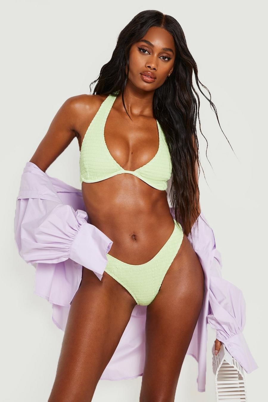 Green Geplooide Halter Bikini Top Met Beugel