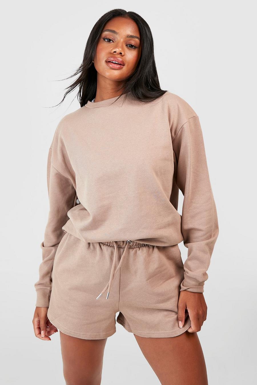Taupe Sweater Short Tracksuit With Reel Cotton