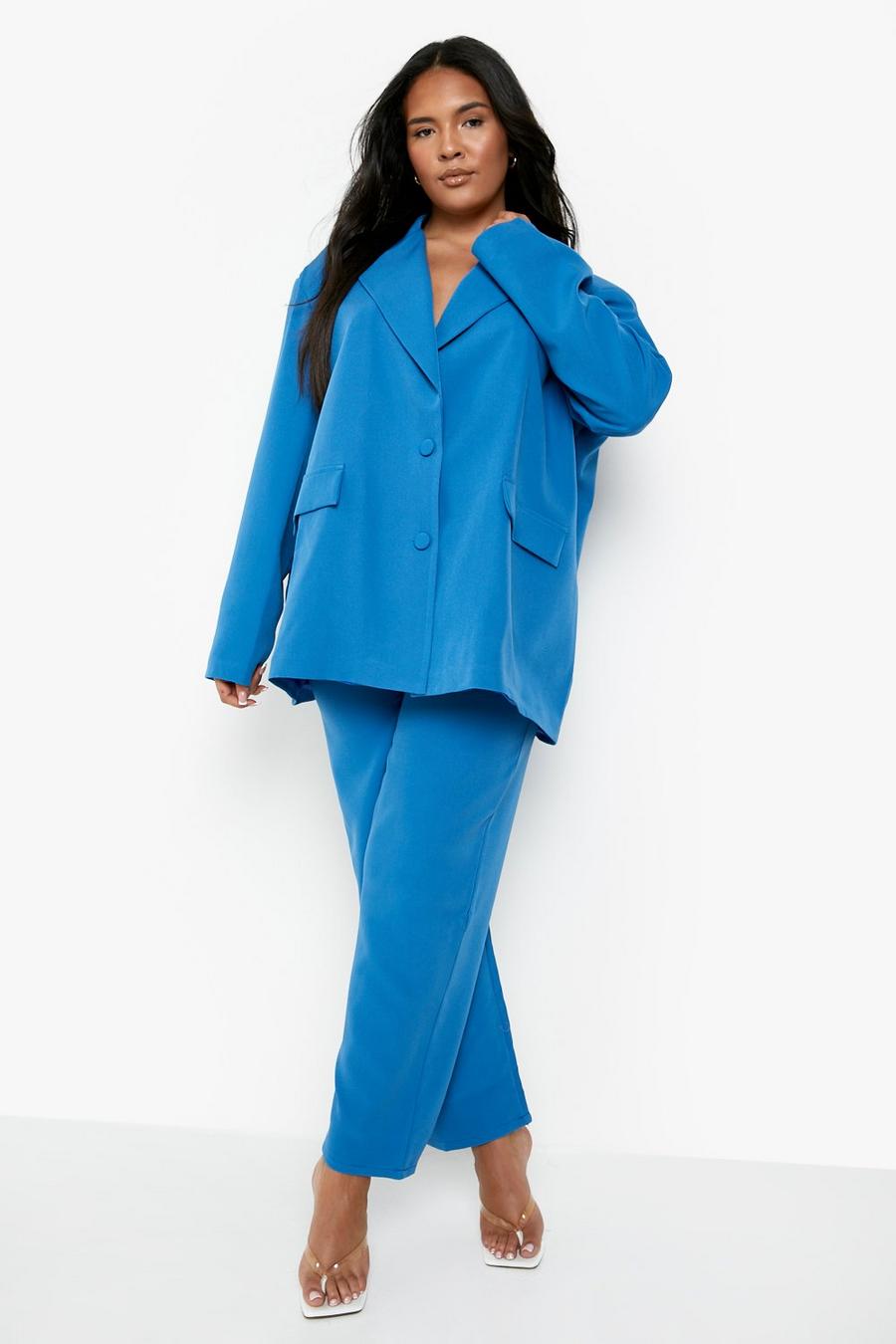 Grande taille - Ensemble de costume blazer oversize et pantalon ample, Cobalt