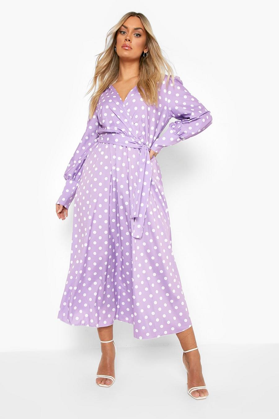 Lilac Plus Polka Wrap Belted Maxi Dress