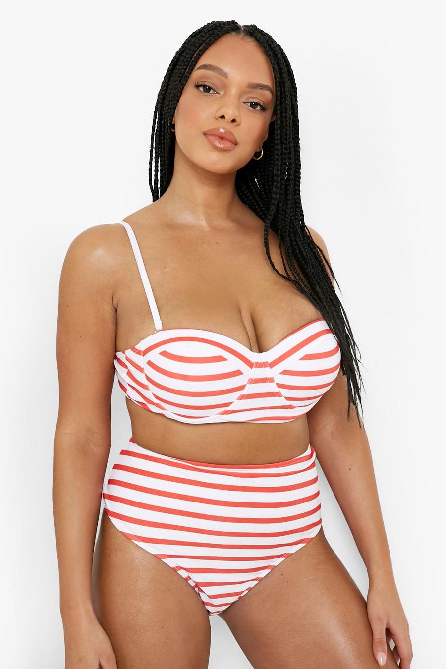 Red Plus Nautical Stripe High Waist Bikini Bottom