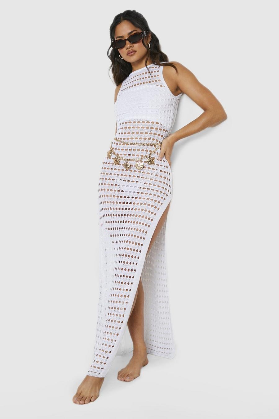 White Crochet Low Back Maxi Beach Dress image number 1