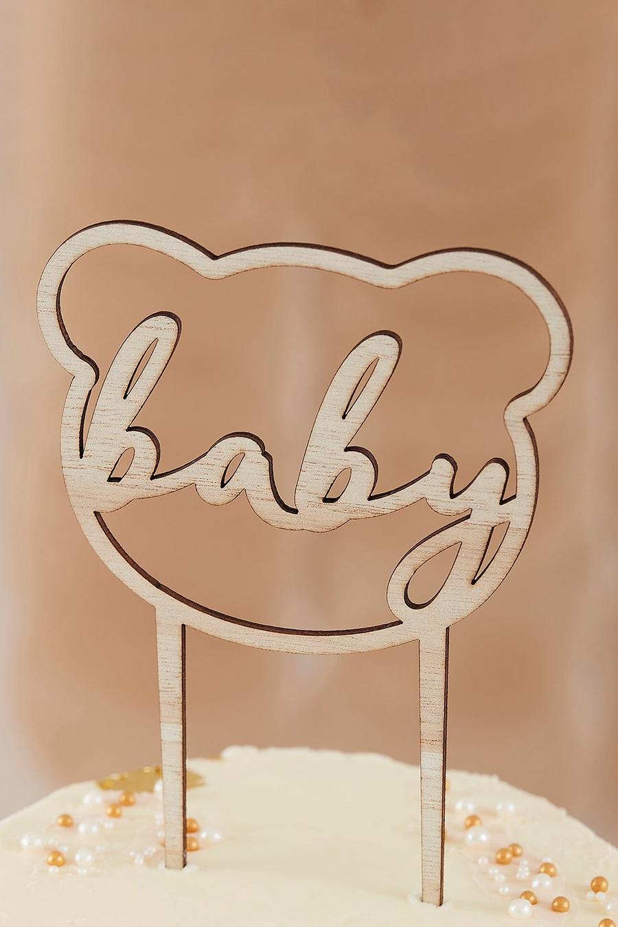 Neutral Ginger Ray Baby Bear Shaped Wooden Cake Topper