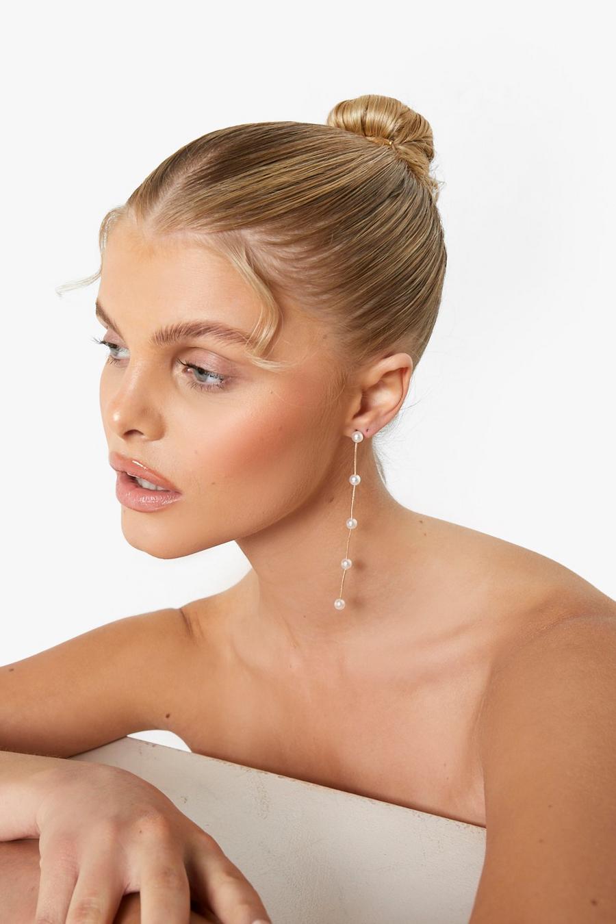 Pendientes llamativos con perlas, Cream image number 1
