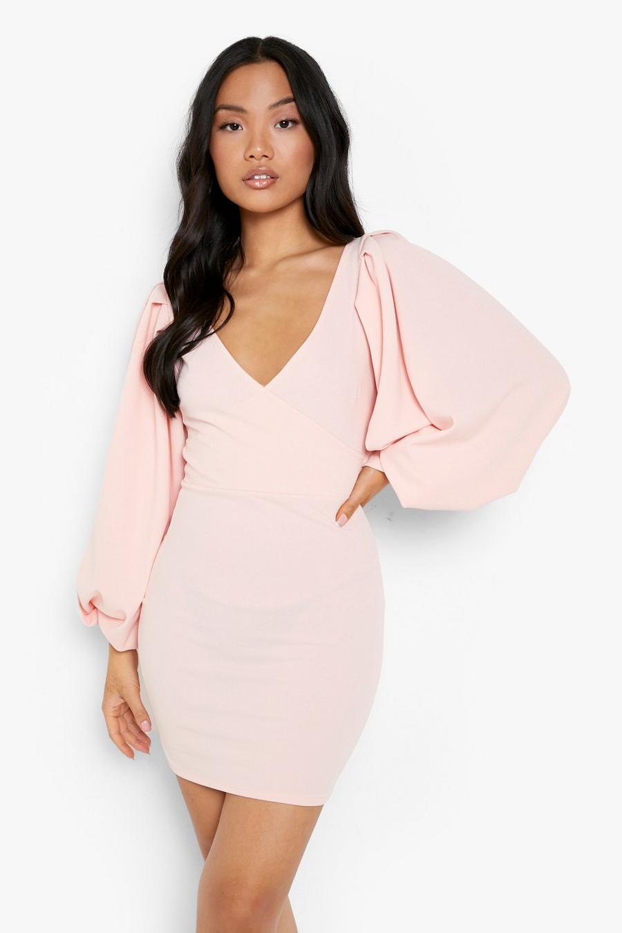 Nude Petite Off The Shoulder Extreme Sleeve Mini Dress