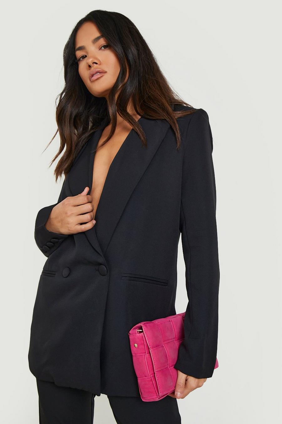 Black Tailored Double Breasted Button Sleeve Blazer