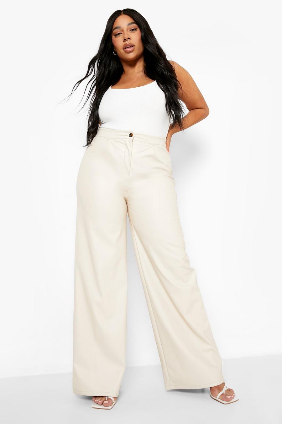 Pantaloni a gamba ampia Plus Size in PU, Cream