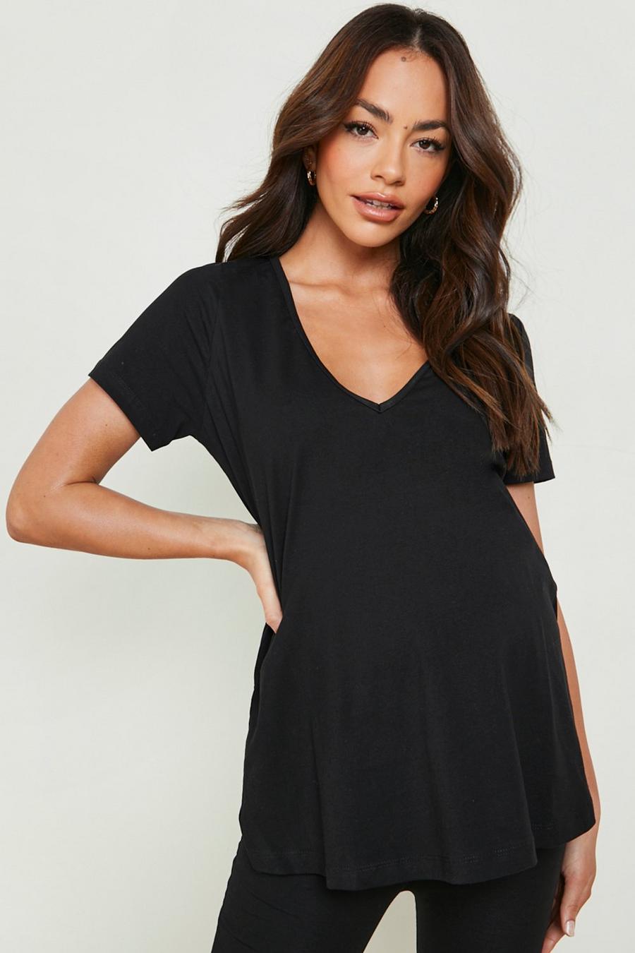Black Maternity V Neck Side Split T-Shirt